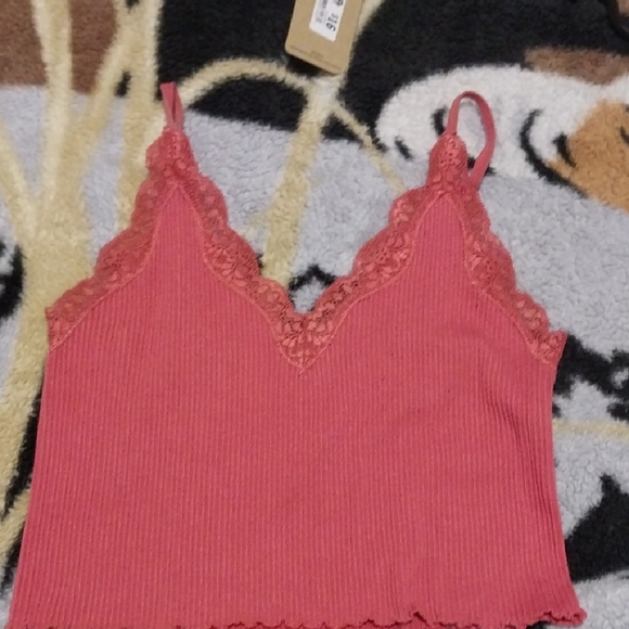 Aerie Coral Lace Trim Ribbed Cami - Picture 1 of 2